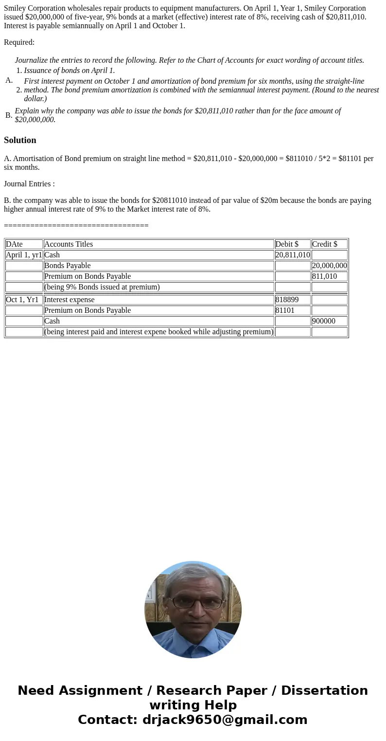 Smiley Corporation wholesales repair products to equipment manufacturers. On April 1, Year 1, Smiley Corporation issued $20,000,000 of five-year, 9% bonds at a  Smiley Corporation wholesales repair products to equipment manufacturers. On April 1, Year 1, Smiley Corporation issued $20,000,000 of five-year, 9% bonds at a