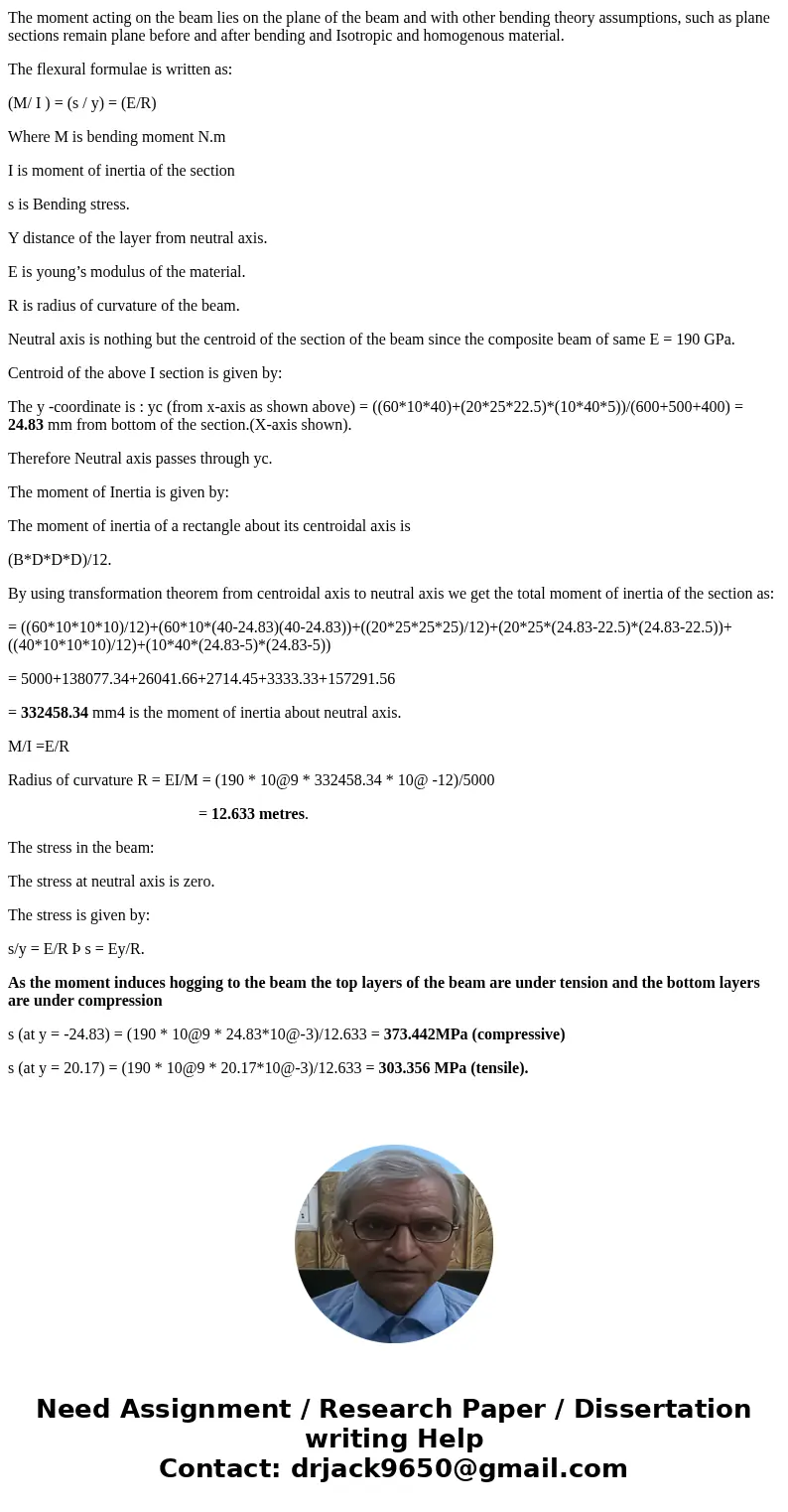  The composite beam is acted upon by 5 kN-m couple shown. Knowing that E = 190 GPa and solve (a) the neutral axis for the distance(mm) above the bottom as given
