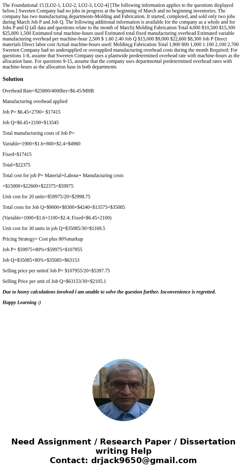  The Foundational 15 [LO2-1, LO2-2, LO2-3, LO2-4] [The following information applies to the questions displayed below.] Sweeten Company had no jobs in progress 