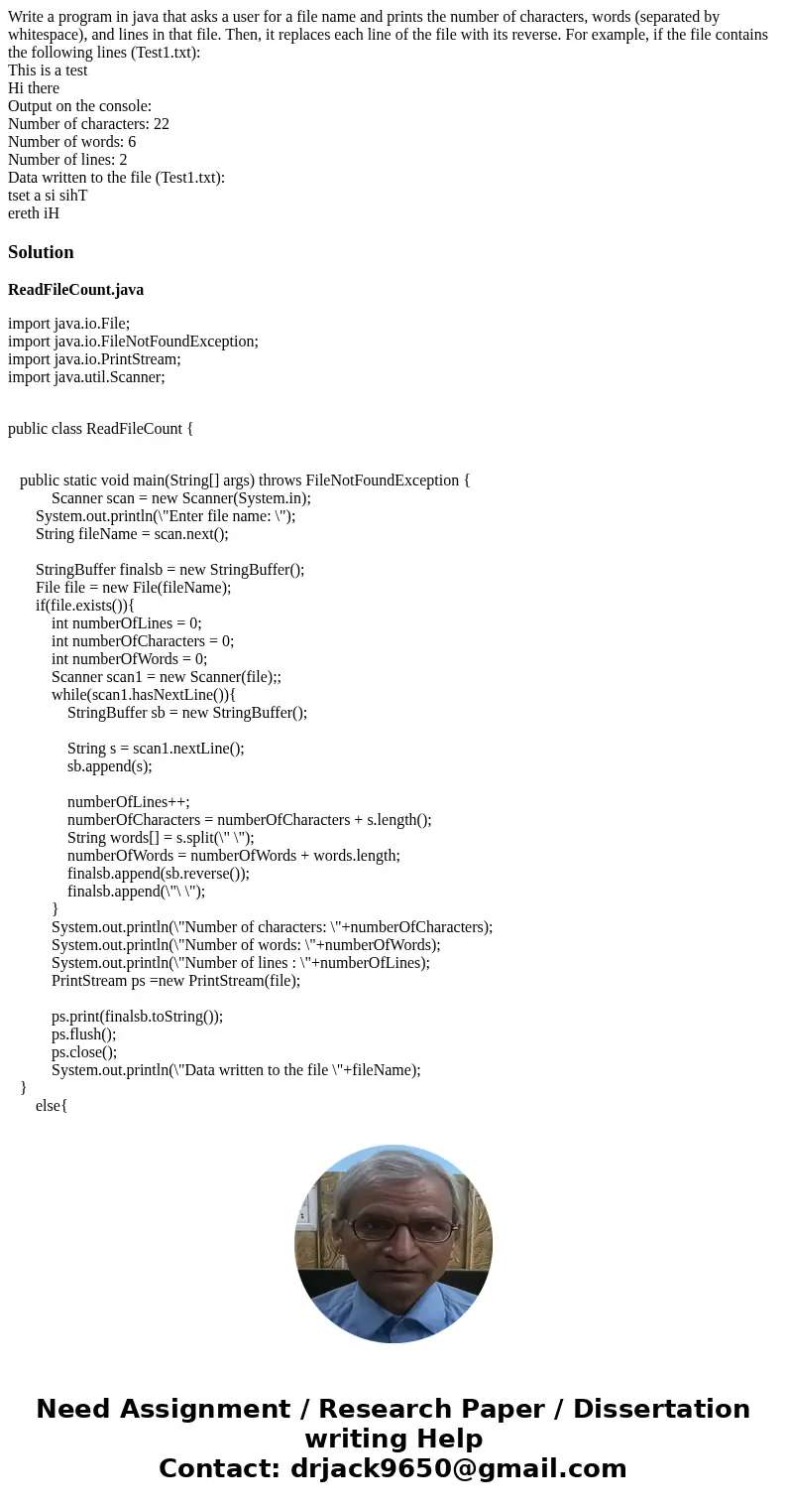 Write a program in java that asks a user for a file name and prints the number of characters, words (separated by whitespace), and lines in that file. Then, it  Write a program in java that asks a user for a file name and prints the number of characters, words (separated by whitespace), and lines in that file. Then, it