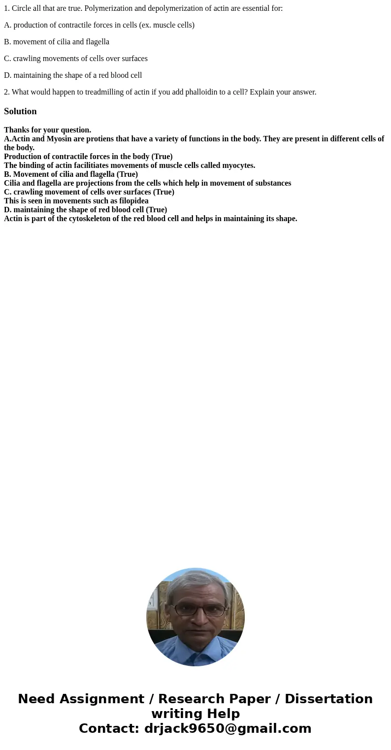 1. Circle all that are true. Polymerization and depolymerization of actin are essential for: A. production of contractile forces in cells (ex. muscle cells) B.  1. Circle all that are true. Polymerization and depolymerization of actin are essential for: A. production of contractile forces in cells (ex. muscle cells) B.