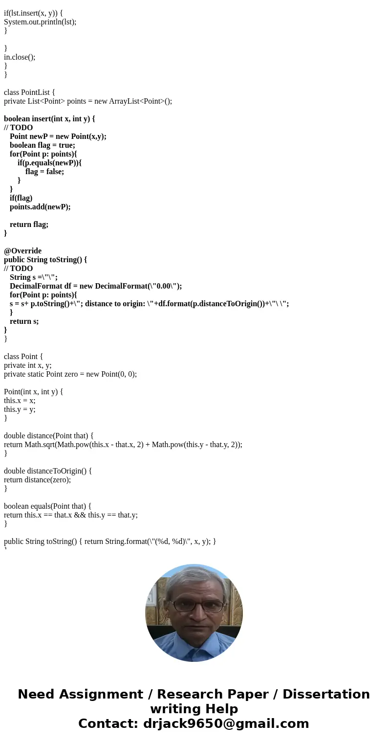 1 Overview For this lab, you will implement the insert method and toString method of a PointList class. The main method creates a PointList object, then prompt  1 Overview For this lab, you will implement the insert method and toString method of a PointList class. The main method creates a PointList object, then prompt