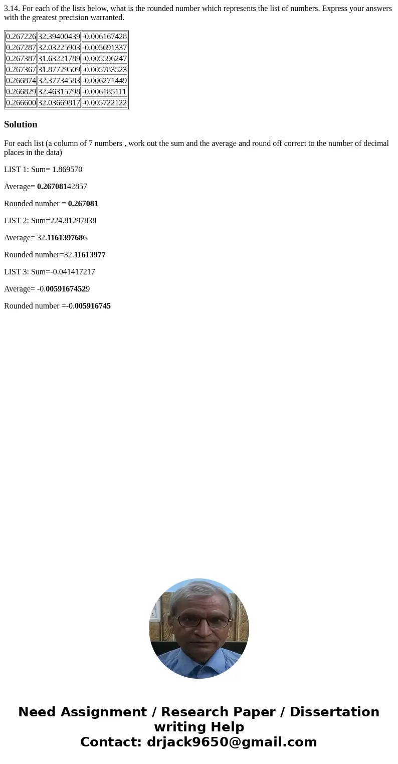 3.14. For each of the lists below, what is the rounded number which represents the list of numbers. Express your answers with the greatest precision warranted.  3.14. For each of the lists below, what is the rounded number which represents the list of numbers. Express your answers with the greatest precision warranted.