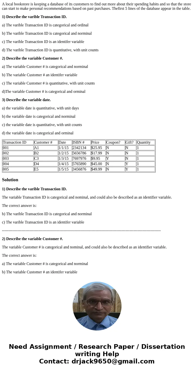 A local bookstore is keeping a database of its customers to find out more about their spending habits and so that the store can start to make personal recommend A local bookstore is keeping a database of its customers to find out more about their spending habits and so that the store can start to make personal recommend