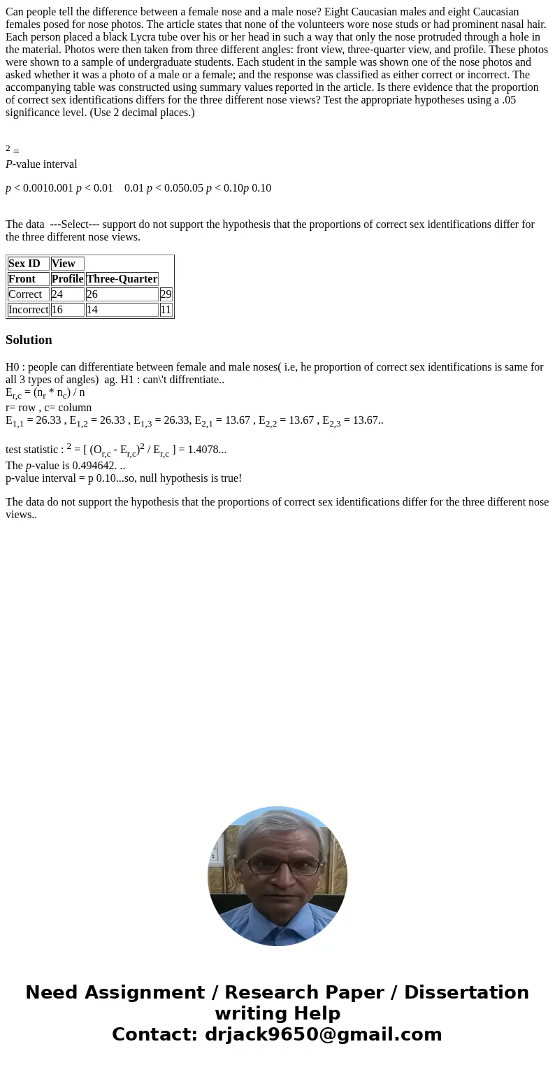 Can people tell the difference between a female nose and a male nose? Eight Caucasian males and eight Caucasian females posed for nose photos. The article state
