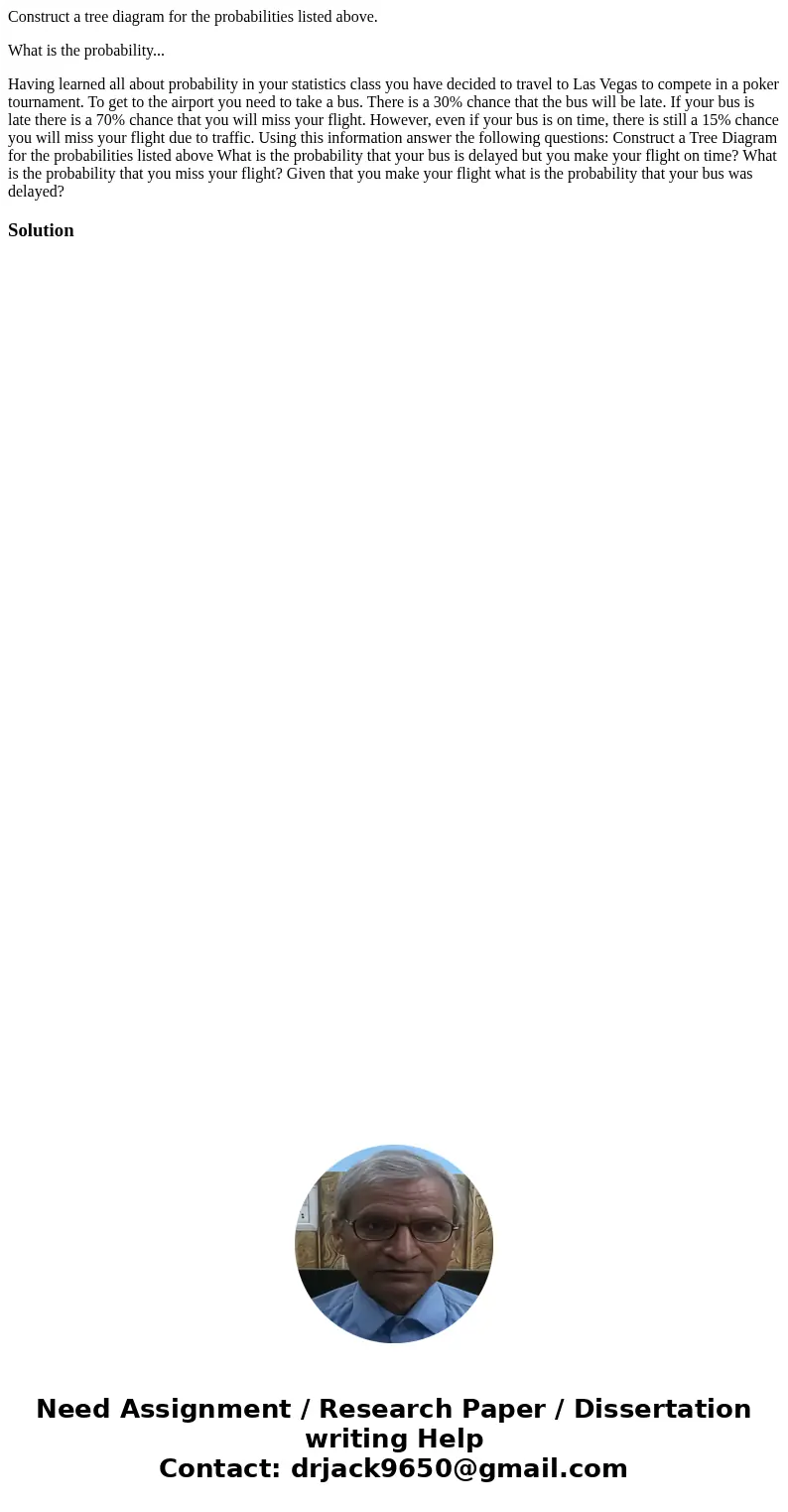 Construct a tree diagram for the probabilities listed above. What is the probability... Having learned all about probability in your statistics class you have d