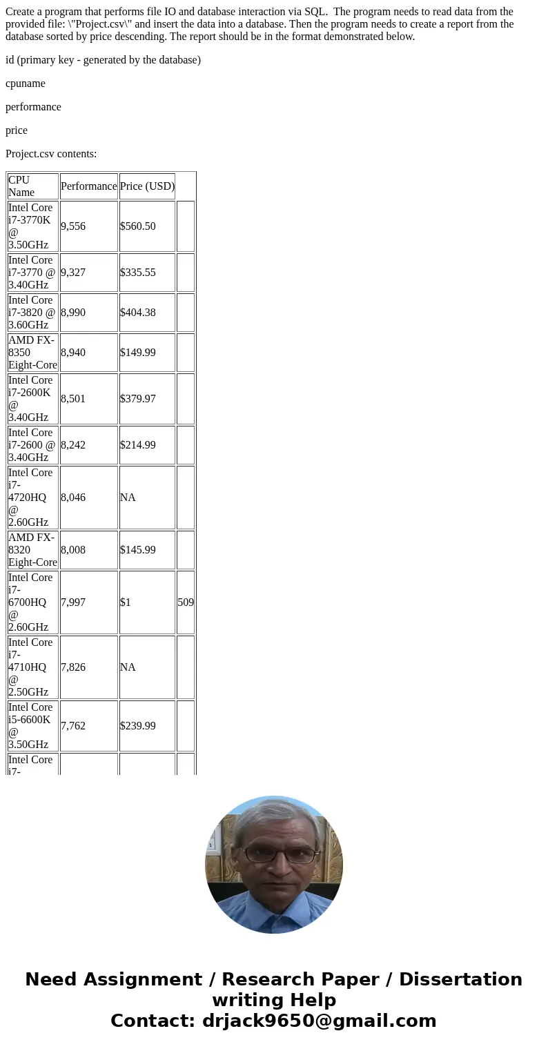Create a program that performs file IO and database interaction via SQL. The program needs to read data from the provided file: \