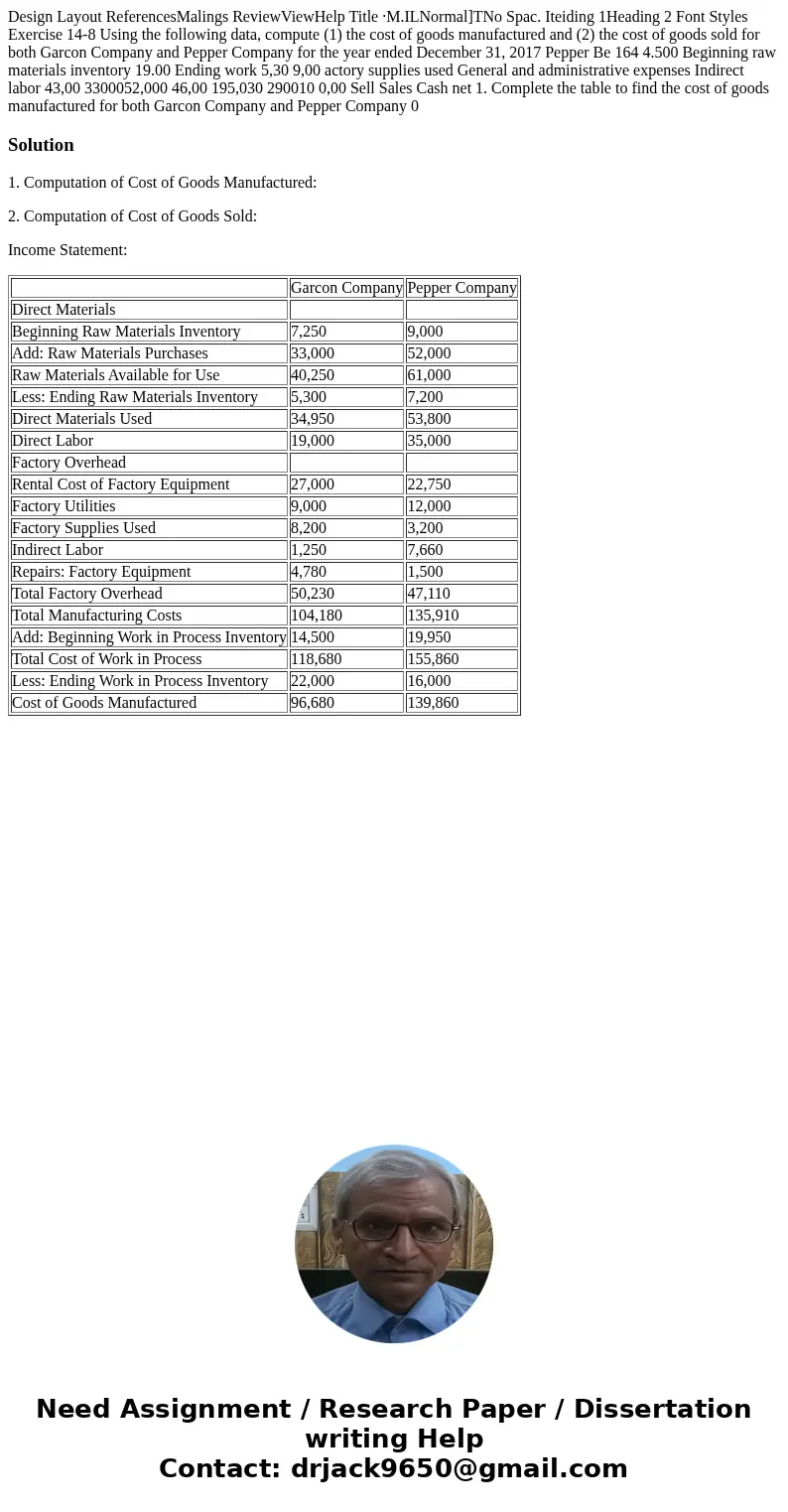  Design Layout ReferencesMalings ReviewViewHelp Title ·M.ILNormal]TNo Spac. Iteiding 1Heading 2 Font Styles Exercise 14-8 Using the following data, compute (1) 