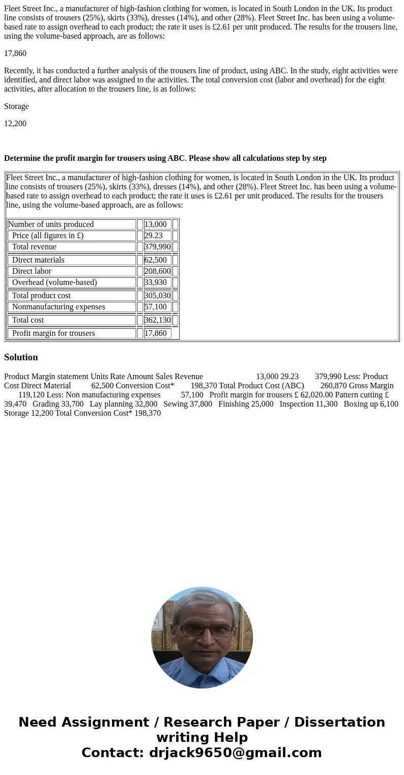 Fleet Street Inc., a manufacturer of high-fashion clothing for women, is located in South London in the UK. Its product line consists of trousers (25%), skirts  Fleet Street Inc., a manufacturer of high-fashion clothing for women, is located in South London in the UK. Its product line consists of trousers (25%), skirts