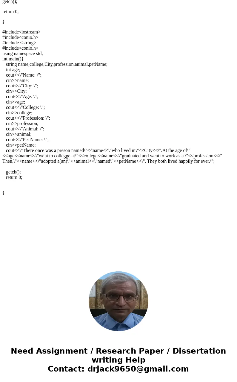 Follow instructions to create a visual C++ project, add the C++ code below, compile, run and fix errors. Write your Name, course, and date as comment on first   Follow instructions to create a visual C++ project, add the C++ code below, compile, run and fix errors. Write your Name, course, and date as comment on first