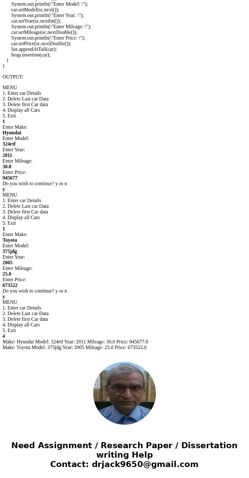 For the following questions, you will implement the data structure to store information used by a local car dealer. Each car has some information and stored in  For the following questions, you will implement the data structure to store information used by a local car dealer. Each car has some information and stored in