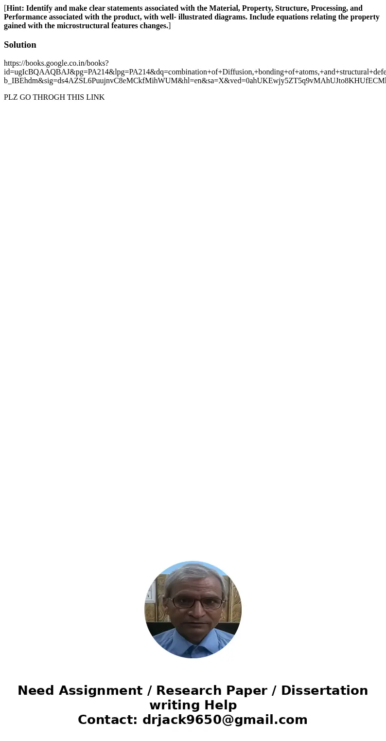 [Hint: Identify and make clear statements associated with the Material, Property, Structure, Processing, and Performance associated with the product, with well-
