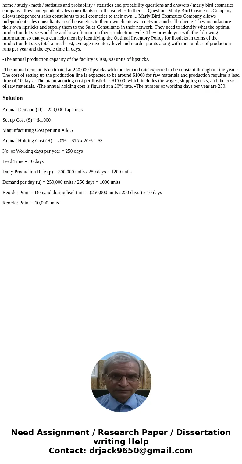 home / study / math / statistics and probability / statistics and probability questions and answers / marly bird cosmetics company allows independent sales cons home / study / math / statistics and probability / statistics and probability questions and answers / marly bird cosmetics company allows independent sales cons