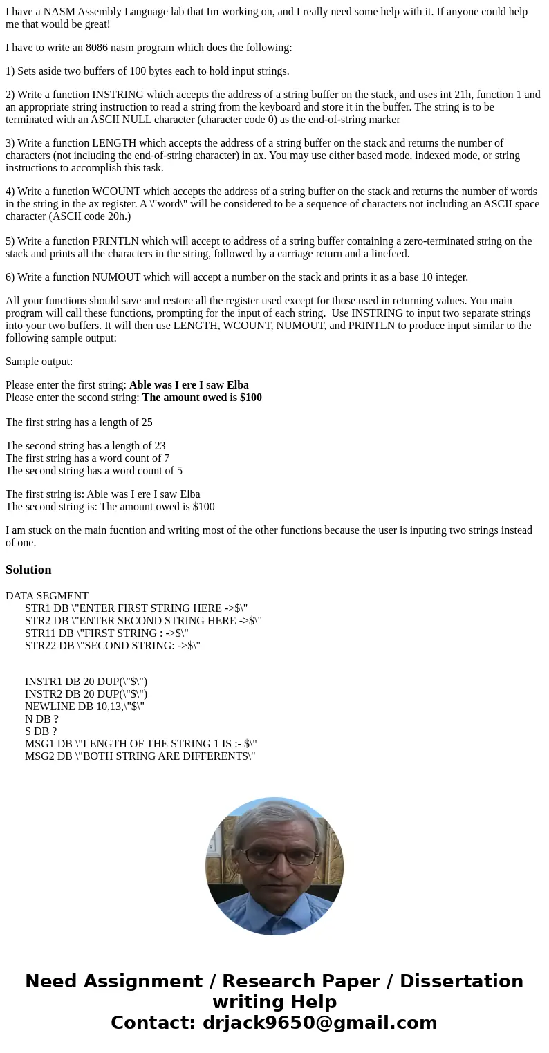 I have a NASM Assembly Language lab that Im working on, and I really need some help with it. If anyone could help me that would be great! I have to write an 808 I have a NASM Assembly Language lab that Im working on, and I really need some help with it. If anyone could help me that would be great! I have to write an 808