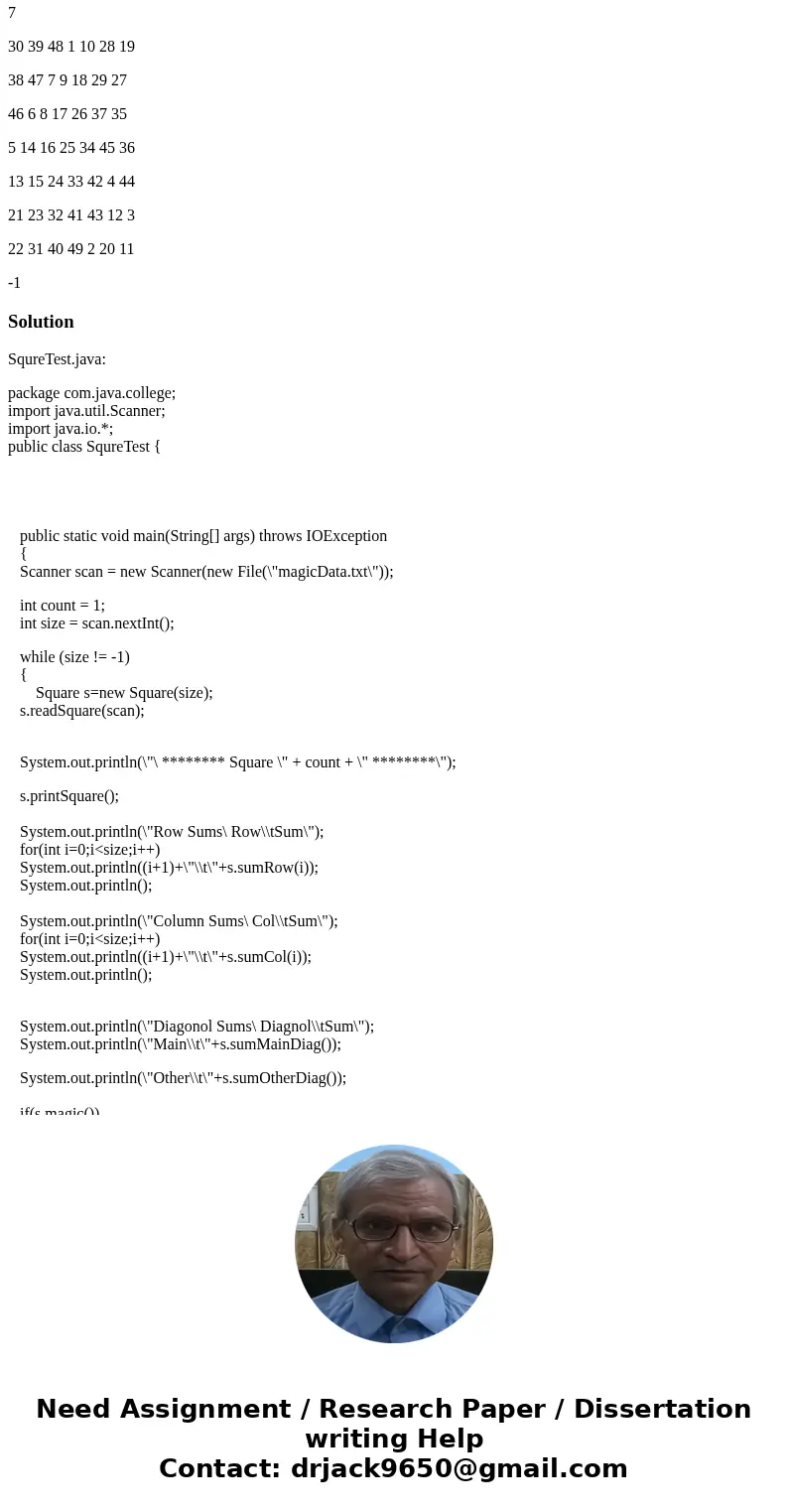 i need help with this progam // *************************************************************** // SquareTest.java // // Uses the Square class to read in square i need help with this progam // *************************************************************** // SquareTest.java // // Uses the Square class to read in square