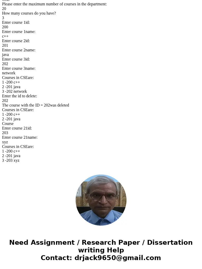 Implement the following classes: class Department that includes three instance variables: private String deptName; private Course CRS[]; private int noOfCourses