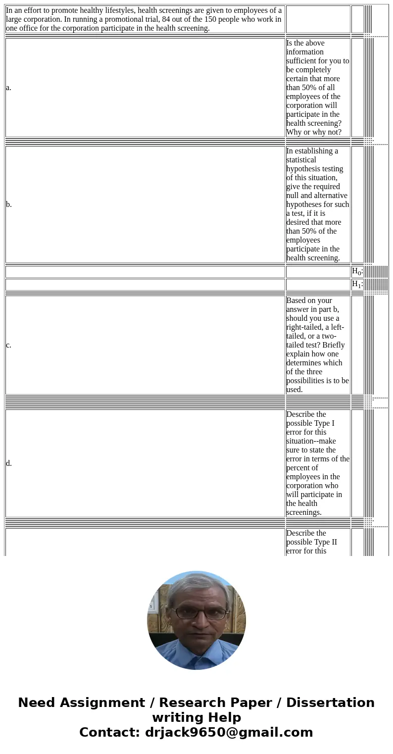  In an effort to promote healthy lifestyles, health screenings are given to employees of a large corporation. In running a promotional trial, 84 out of the 150 