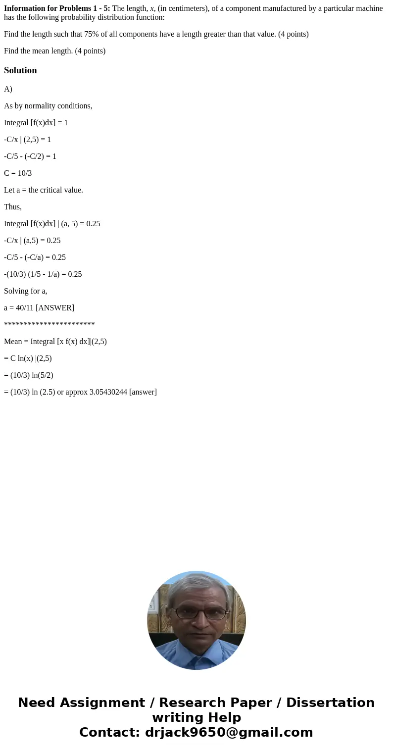 Information for Problems 1 - 5: The length, x, (in centimeters), of a component manufactured by a particular machine has the following probability distribution  Information for Problems 1 - 5: The length, x, (in centimeters), of a component manufactured by a particular machine has the following probability distribution