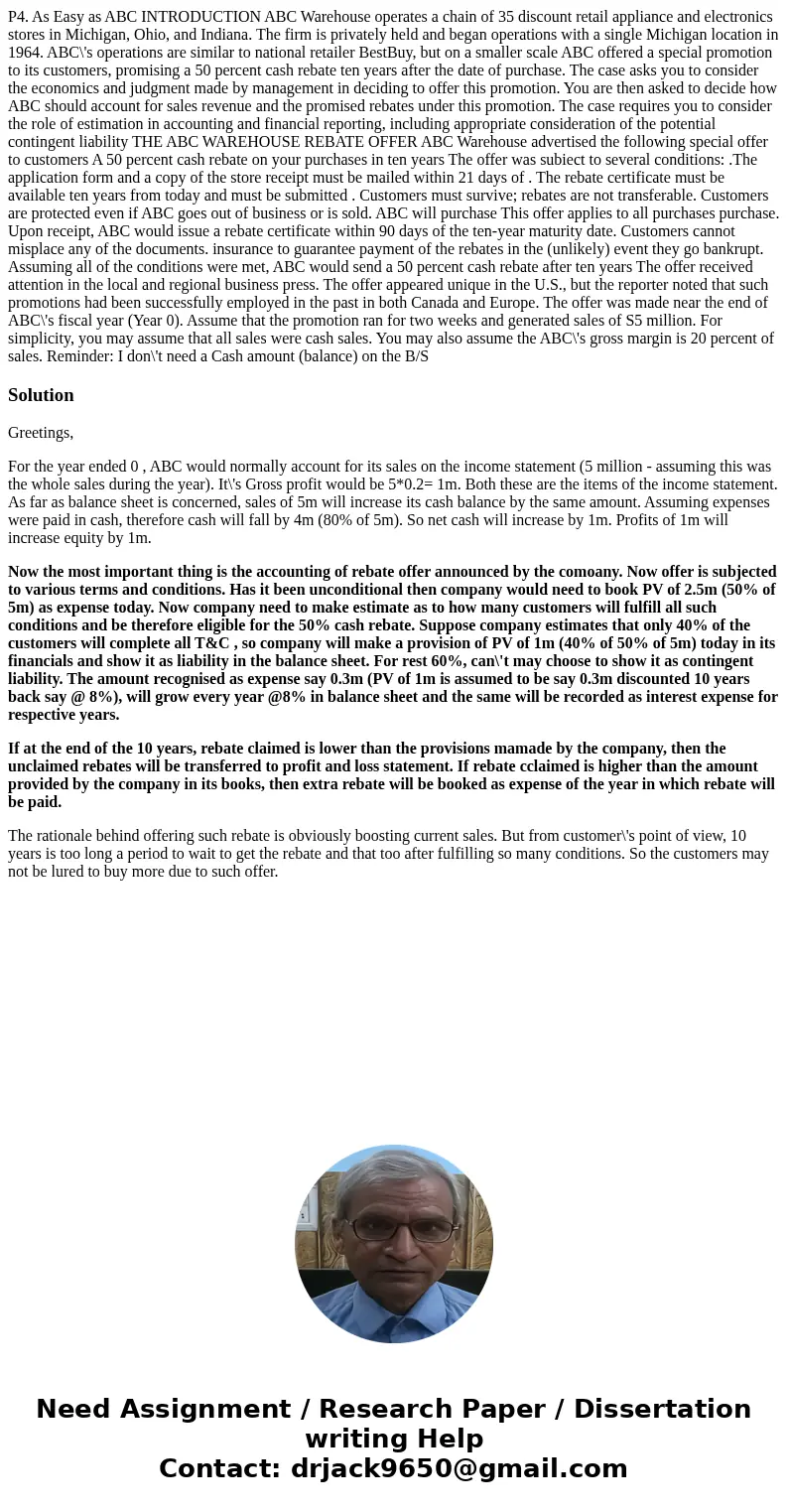  P4. As Easy as ABC INTRODUCTION ABC Warehouse operates a chain of 35 discount retail appliance and electronics stores in Michigan, Ohio, and Indiana. The firm 