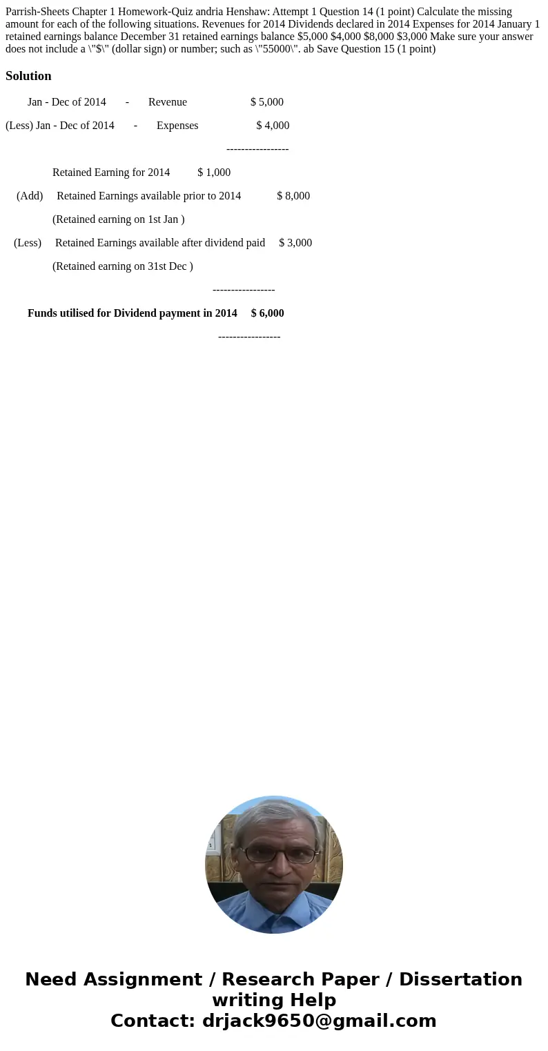 Parrish-Sheets Chapter 1 Homework-Quiz andria Henshaw: Attempt 1 Question 14 (1 point) Calculate the missing amount for each of the following situations. Reven  Parrish-Sheets Chapter 1 Homework-Quiz andria Henshaw: Attempt 1 Question 14 (1 point) Calculate the missing amount for each of the following situations. Reven