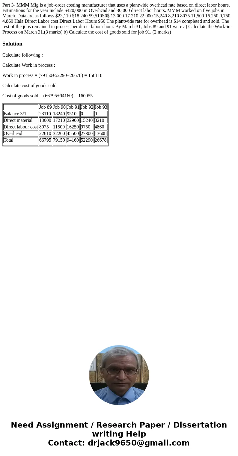 Part 3- MMM Mig is a job-order costing manufacturer that uses a plantwide overhcad rate based on direct labor hours. Estimations for the year inclade $420,000   Part 3- MMM Mig is a job-order costing manufacturer that uses a plantwide overhcad rate based on direct labor hours. Estimations for the year inclade $420,000