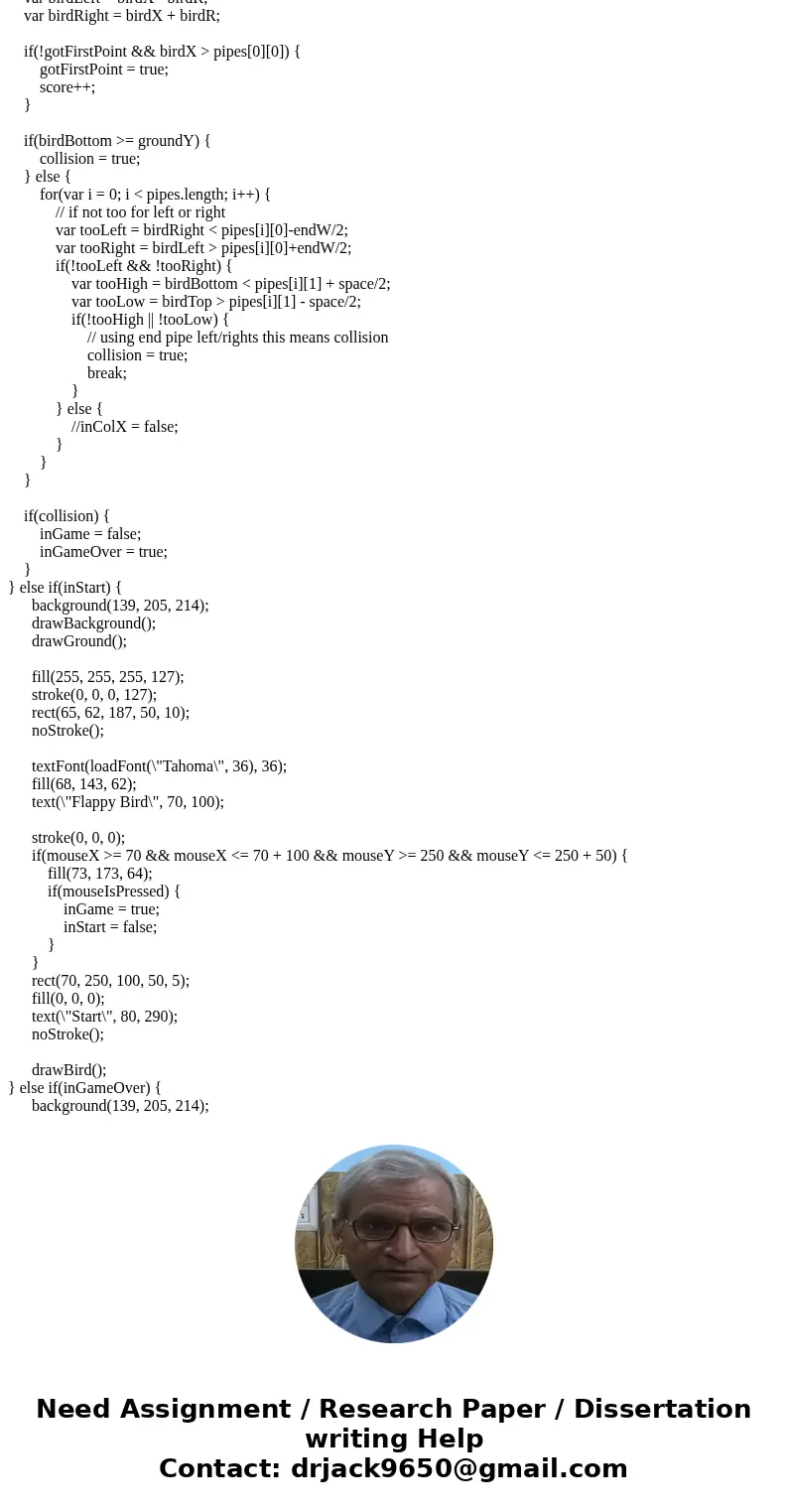 Please recreate a simple game of flappy birds using two classes and incorporate images and ez java The project must use EZ and incorporate at least 2 of the fol Please recreate a simple game of flappy birds using two classes and incorporate images and ez java The project must use EZ and incorporate at least 2 of the fol