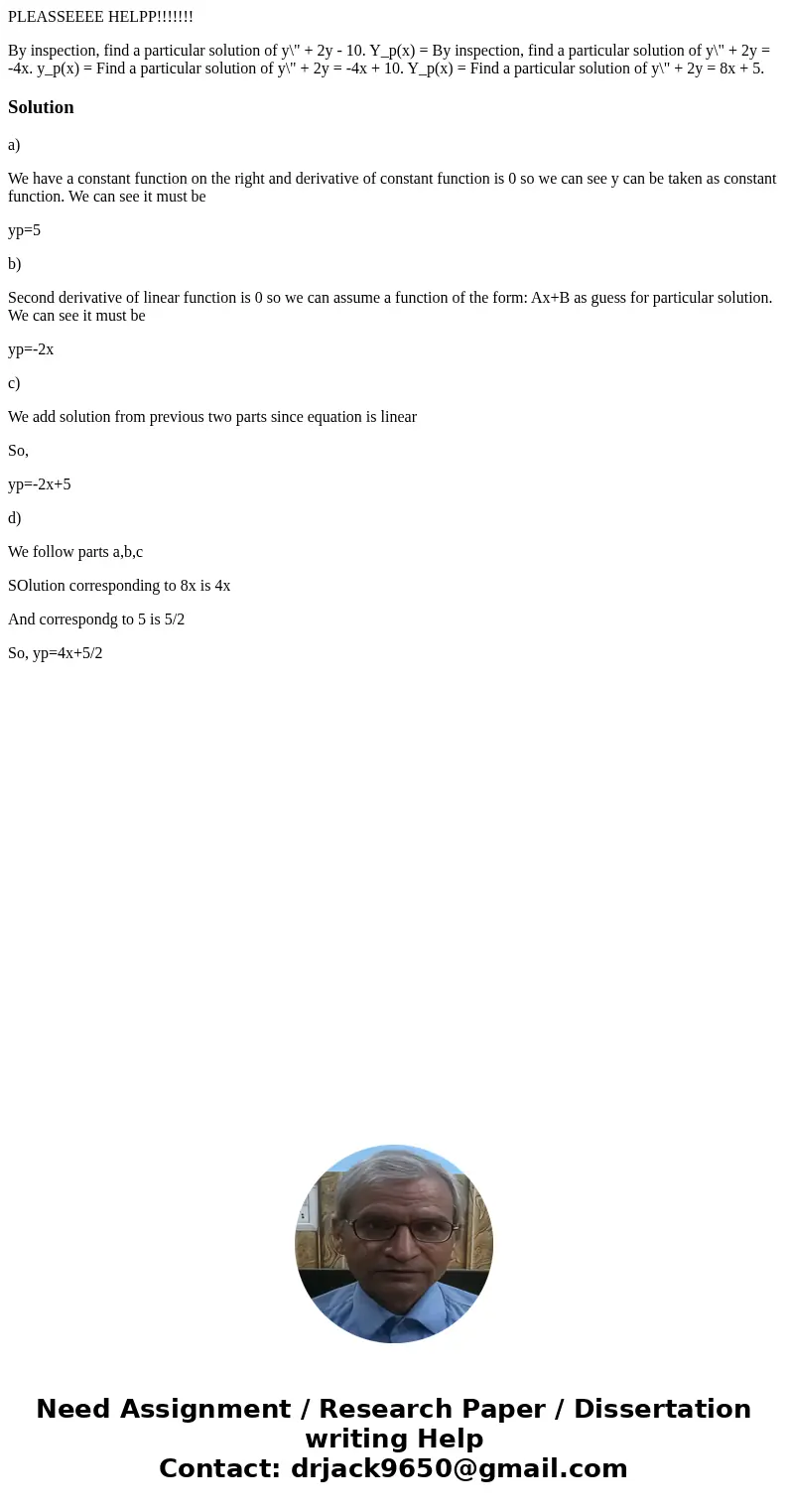PLEASSEEEE HELPP!!!!!!! By inspection, find a particular solution of y\ PLEASSEEEE HELPP!!!!!!! By inspection, find a particular solution of y\