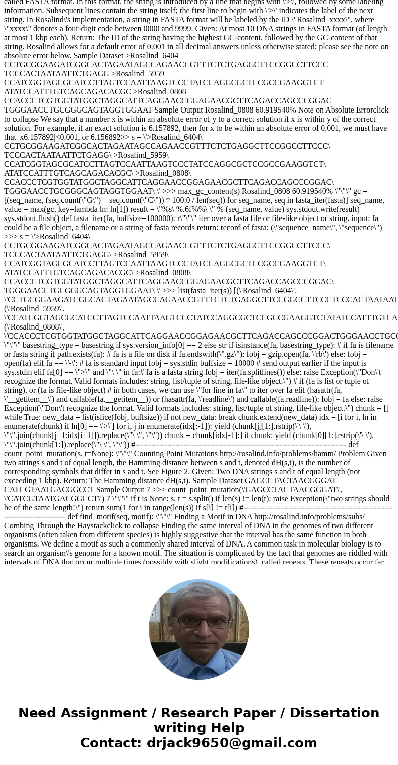 Problem gives you practice with string methods and file input using an example frombiology. The problem is modeled after “Finding a Motif in DNA,” one of the pr