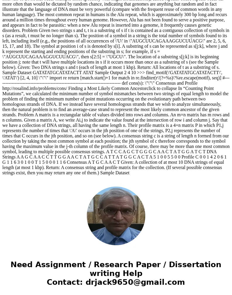 Problem gives you practice with string methods and file input using an example frombiology. The problem is modeled after “Finding a Motif in DNA,” one of the pr