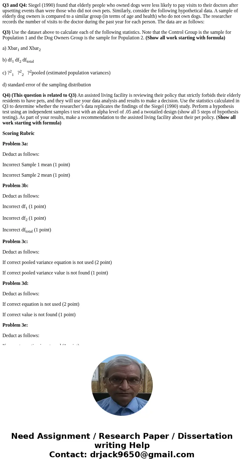 Q3 and Q4: Siegel (1990) found that elderly people who owned dogs were less likely to pay visits to their doctors after upsetting events than were those who did Q3 and Q4: Siegel (1990) found that elderly people who owned dogs were less likely to pay visits to their doctors after upsetting events than were those who did
