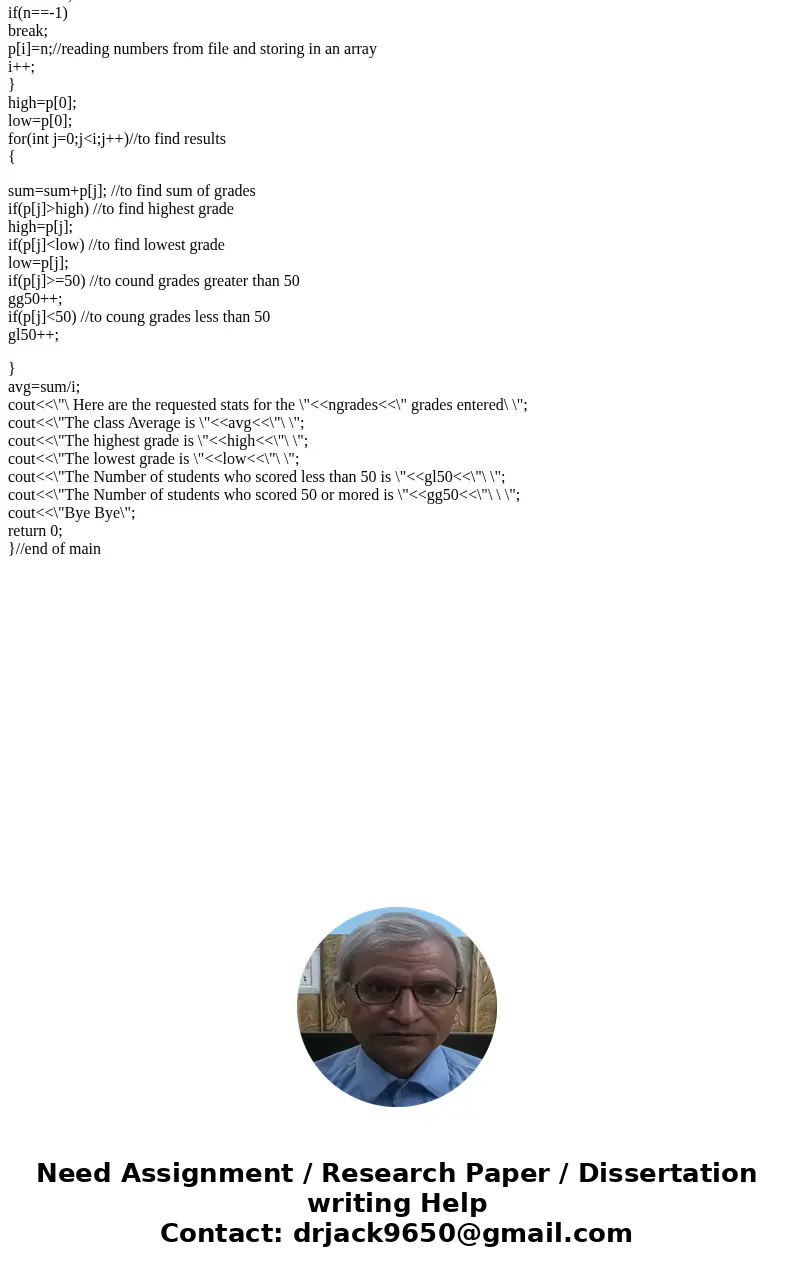 Question: Programming using C++ You are asked to write a program which accepts an unknown number of grades from a file and displays the highest and lowest grade