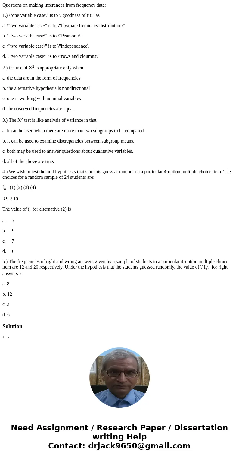 Questions on making inferences from frequency data: 1.) \