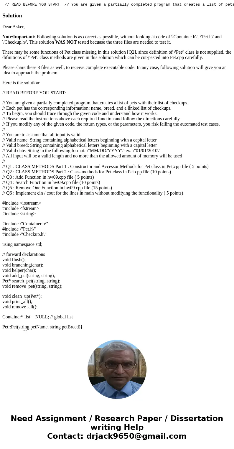 // READ BEFORE YOU START: // You are given a partially completed program that creates a list of pets with their list of checkups. // Each pet has the correspon  // READ BEFORE YOU START: // You are given a partially completed program that creates a list of pets with their list of checkups. // Each pet has the correspon