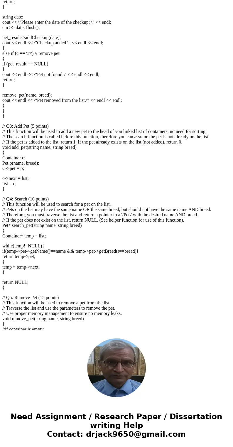 // READ BEFORE YOU START: // You are given a partially completed program that creates a list of pets with their list of checkups. // Each pet has the correspon  // READ BEFORE YOU START: // You are given a partially completed program that creates a list of pets with their list of checkups. // Each pet has the correspon