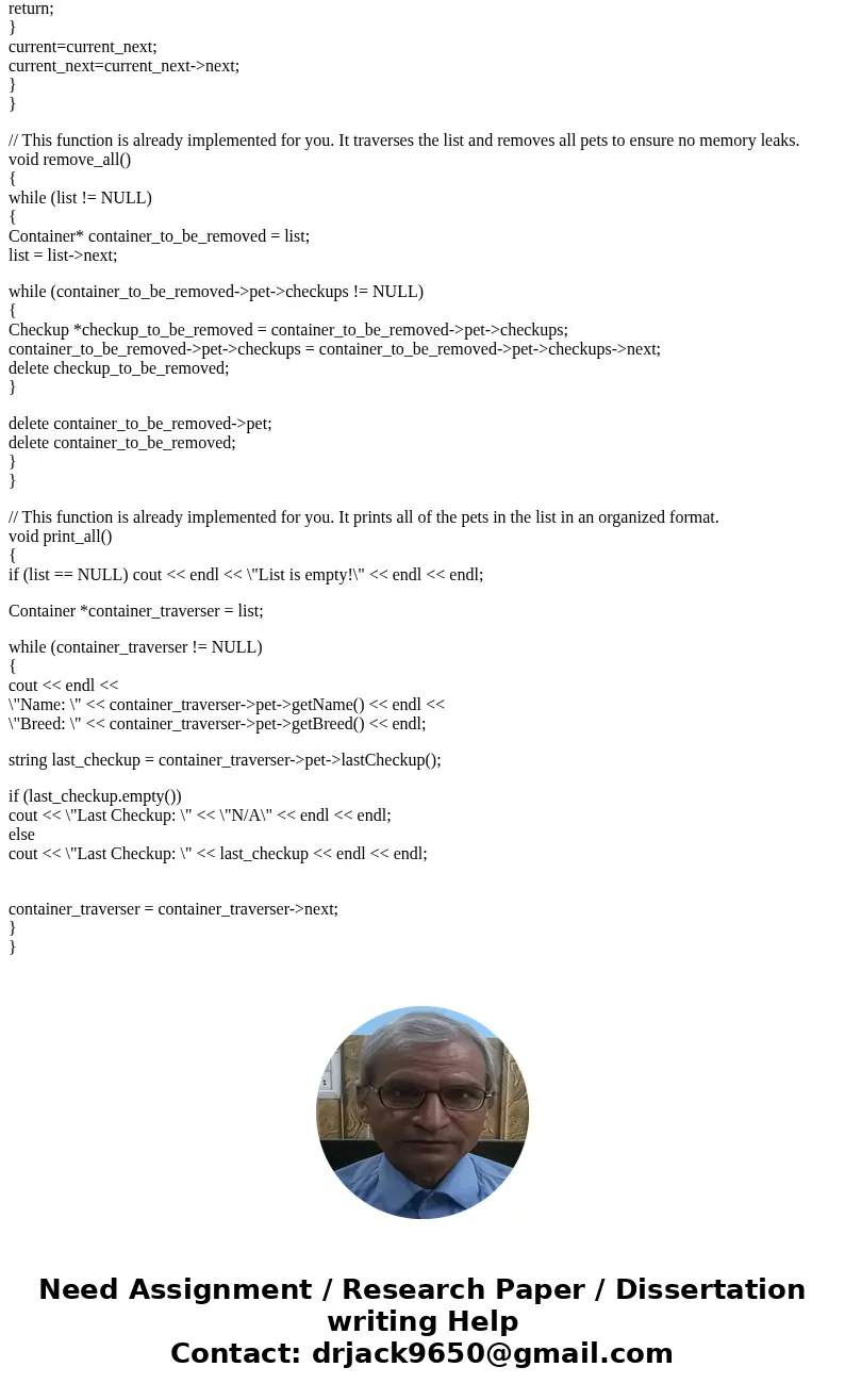 // READ BEFORE YOU START: // You are given a partially completed program that creates a list of pets with their list of checkups. // Each pet has the correspon  // READ BEFORE YOU START: // You are given a partially completed program that creates a list of pets with their list of checkups. // Each pet has the correspon