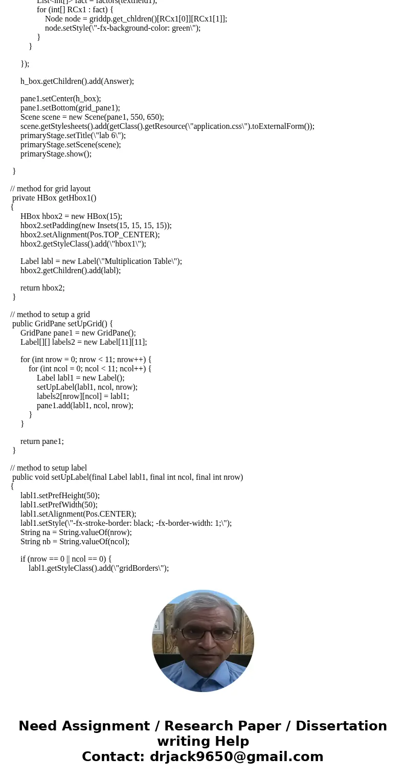 Set up a JavaFX GUI-based program that shows a 10 times 10 grid of labels that forms a multiplication table, with the labels displaying the multiplication prob  Set up a JavaFX GUI-based program that shows a 10 times 10 grid of labels that forms a multiplication table, with the labels displaying the multiplication prob