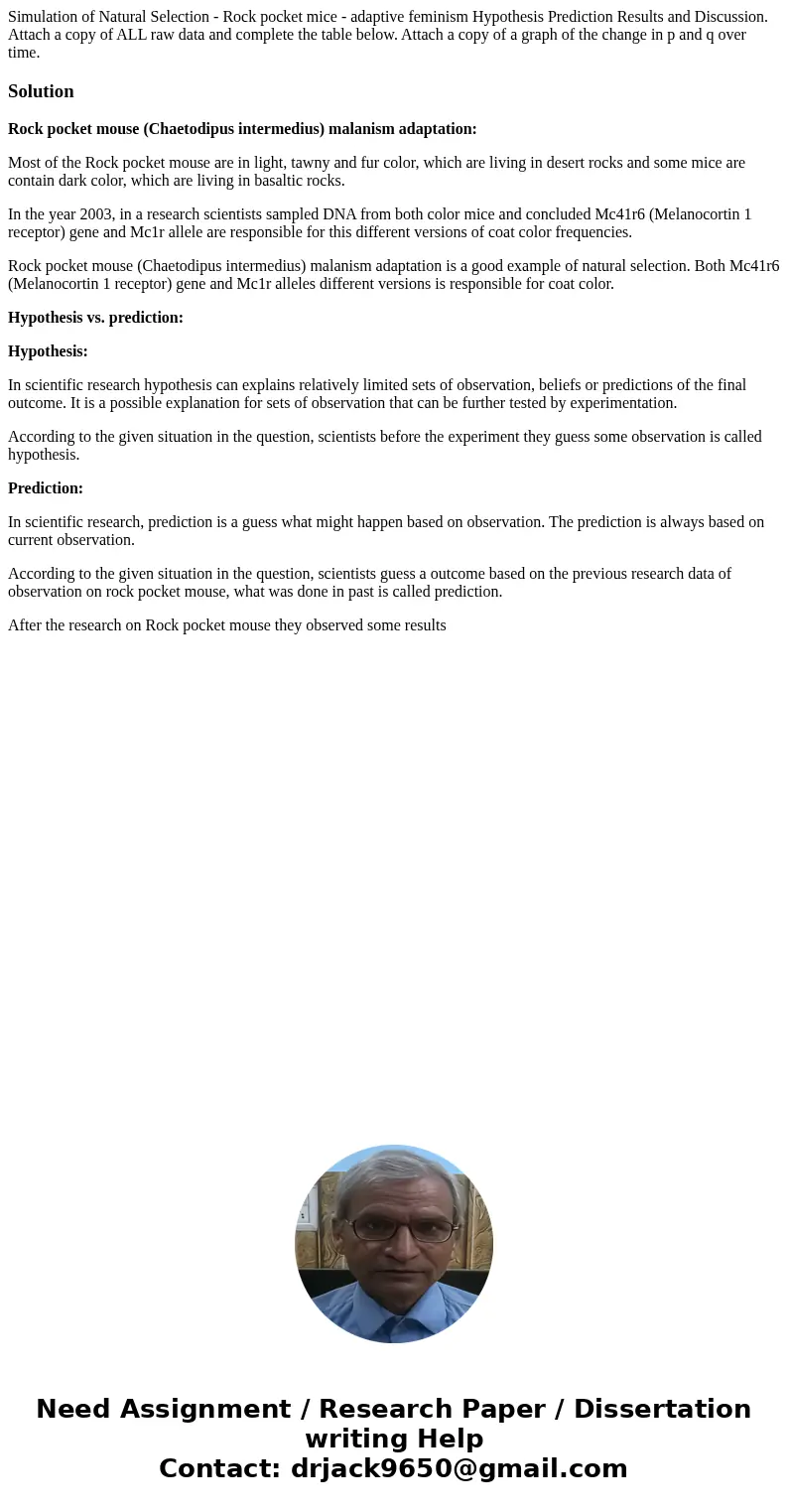 Simulation of Natural Selection - Rock pocket mice - adaptive feminism Hypothesis Prediction Results and Discussion. Attach a copy of ALL raw data and complete  Simulation of Natural Selection - Rock pocket mice - adaptive feminism Hypothesis Prediction Results and Discussion. Attach a copy of ALL raw data and complete