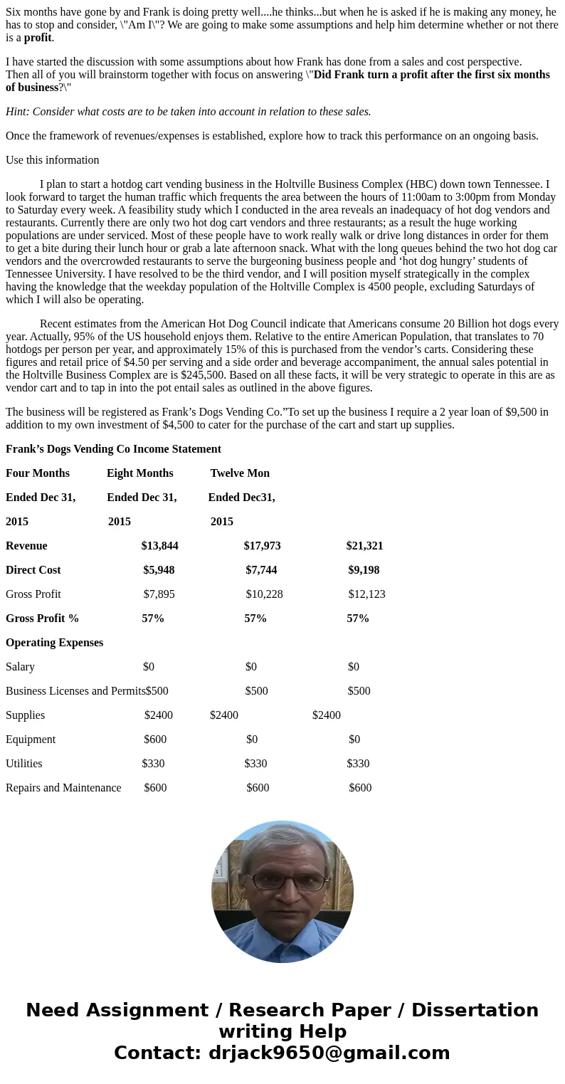 Six months have gone by and Frank is doing pretty well....he thinks...but when he is asked if he is making any money, he has to stop and consider, \
