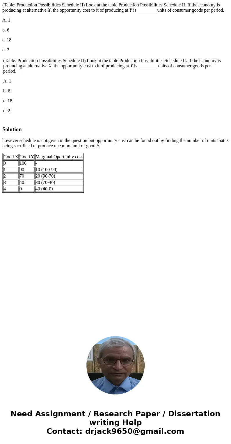 (Table: Production Possibilities Schedule II) Look at the table Production Possibilities Schedule II. If the economy is producing at alternative X, the opportun (Table: Production Possibilities Schedule II) Look at the table Production Possibilities Schedule II. If the economy is producing at alternative X, the opportun