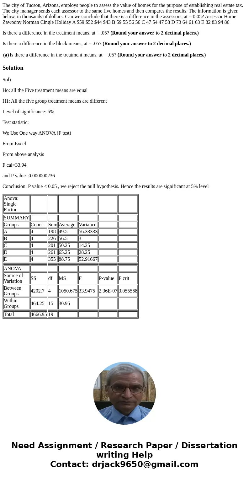 The city of Tucson, Arizona, employs people to assess the value of homes for the purpose of establishing real estate tax. The city manager sends each assessor t The city of Tucson, Arizona, employs people to assess the value of homes for the purpose of establishing real estate tax. The city manager sends each assessor t