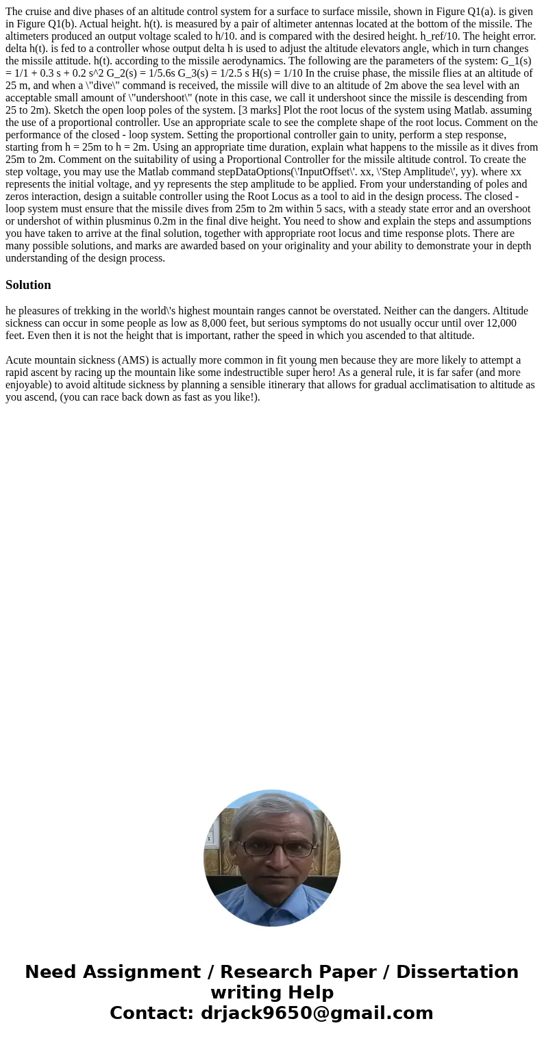  The cruise and dive phases of an altitude control system for a surface to surface missile, shown in Figure Q1(a). is given in Figure Q1(b). Actual height. h(t)