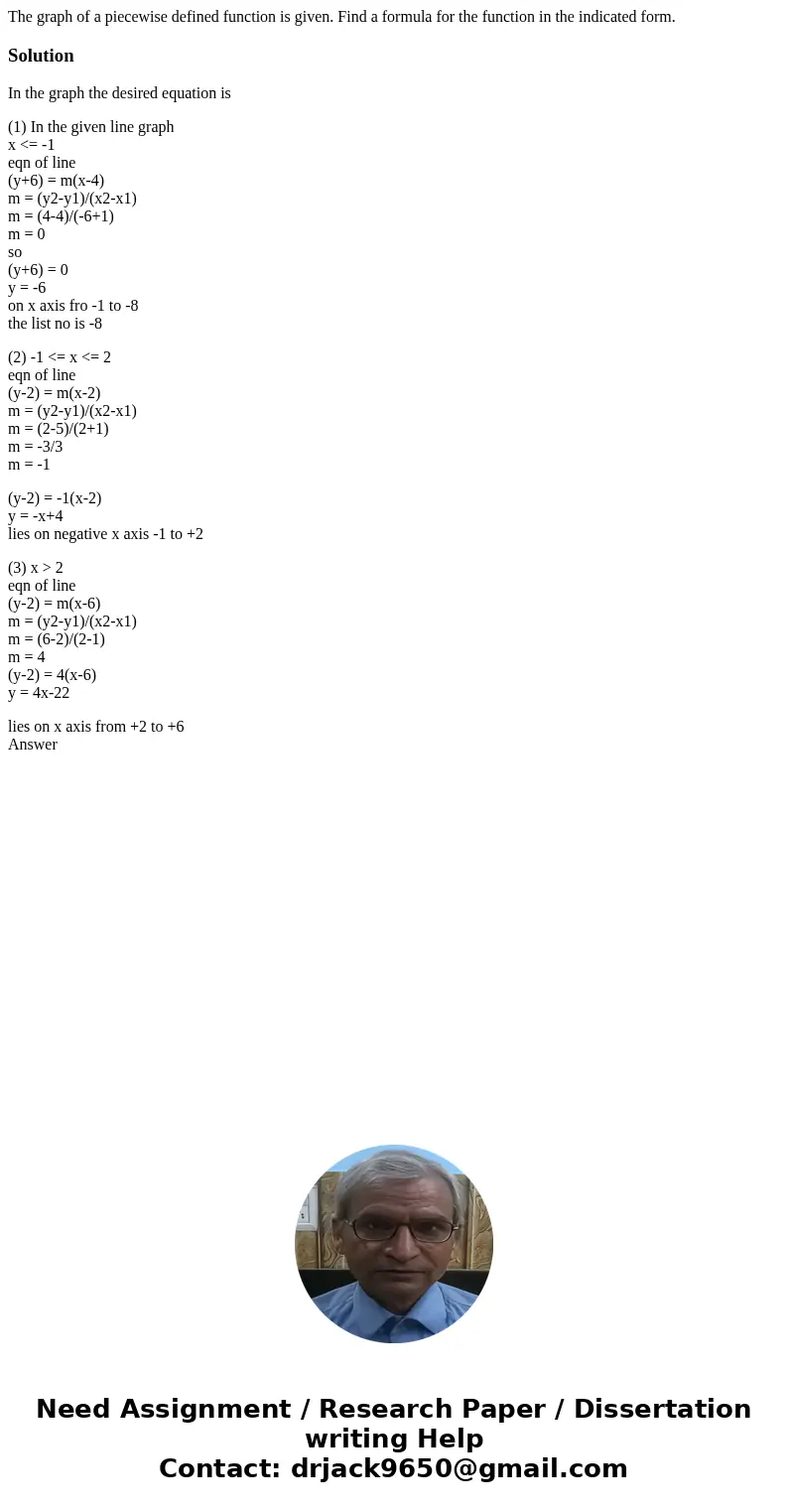 The graph of a piecewise defined function is given. Find a formula for the function in the indicated form. SolutionIn the graph the desired equation is (1) In   The graph of a piecewise defined function is given. Find a formula for the function in the indicated form. SolutionIn the graph the desired equation is (1) In