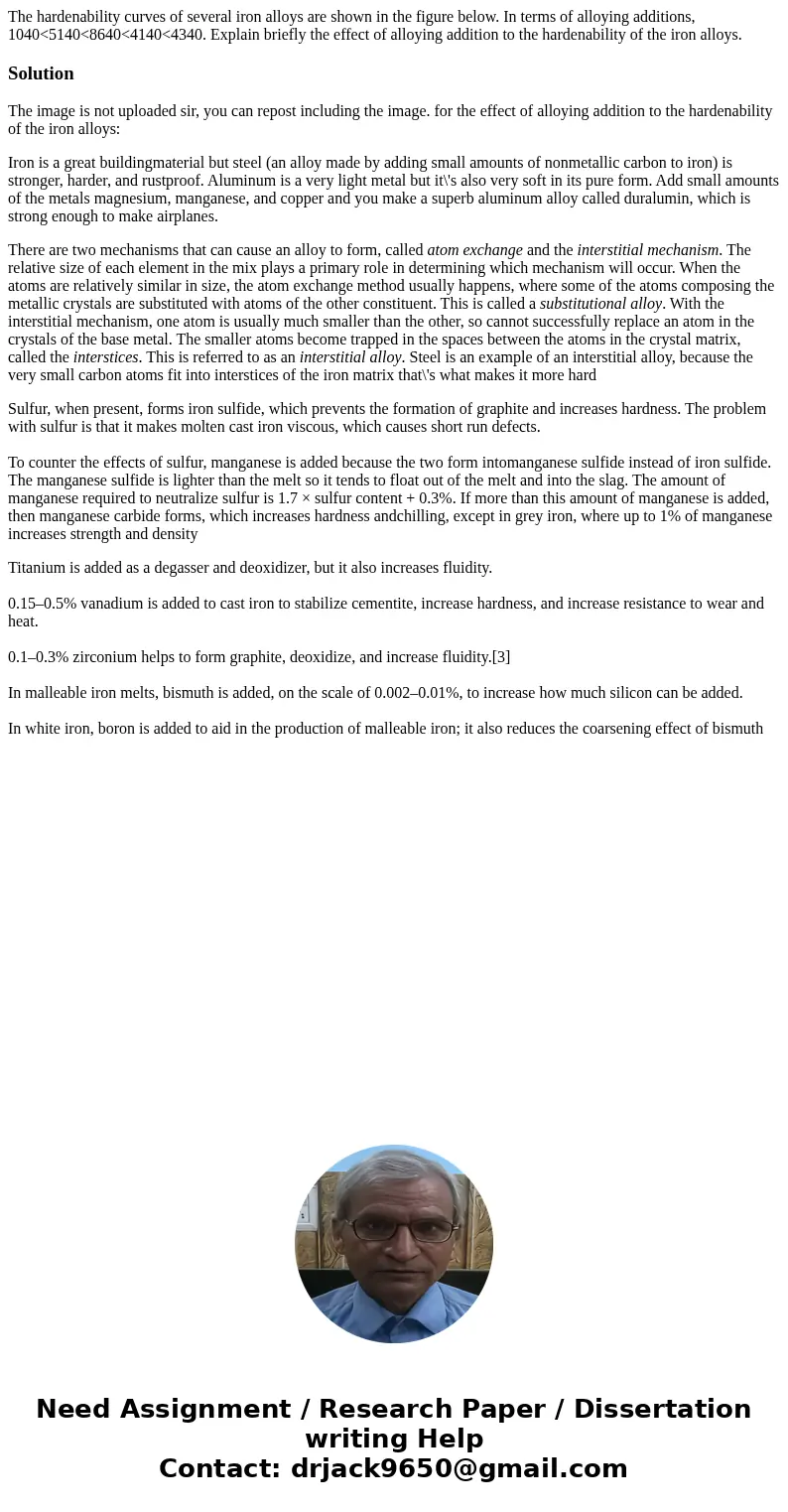 The hardenability curves of several iron alloys are shown in the figure below. In terms of alloying additions, 1040<5140<8640<4140<4340. Explain bri The hardenability curves of several iron alloys are shown in the figure below. In terms of alloying additions, 1040<5140<8640<4140<4340. Explain bri