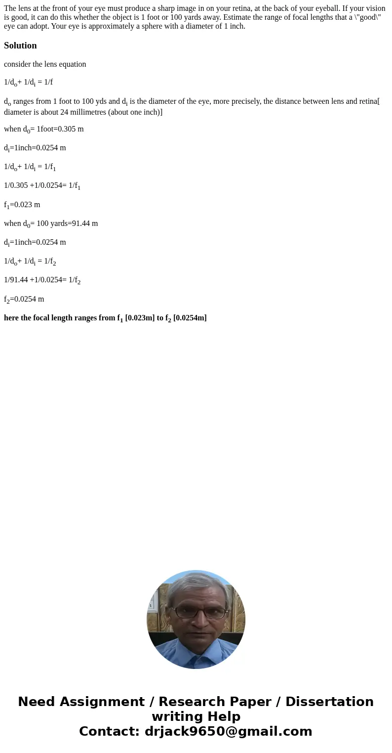 The lens at the front of your eye must produce a sharp image in on your retina, at the back of your eyeball. If your vision is good, it can do this whether the 