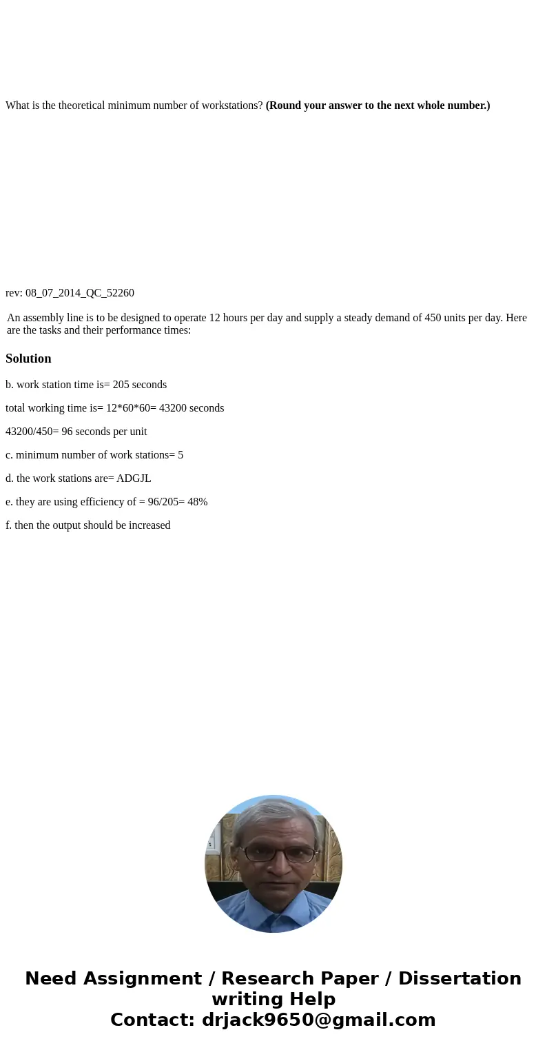 What is the theoretical minimum number of workstations? (Round your answer to the next whole number.) rev: 08_07_2014_QC_52260 An assembly line is to be design  What is the theoretical minimum number of workstations? (Round your answer to the next whole number.) rev: 08_07_2014_QC_52260 An assembly line is to be design