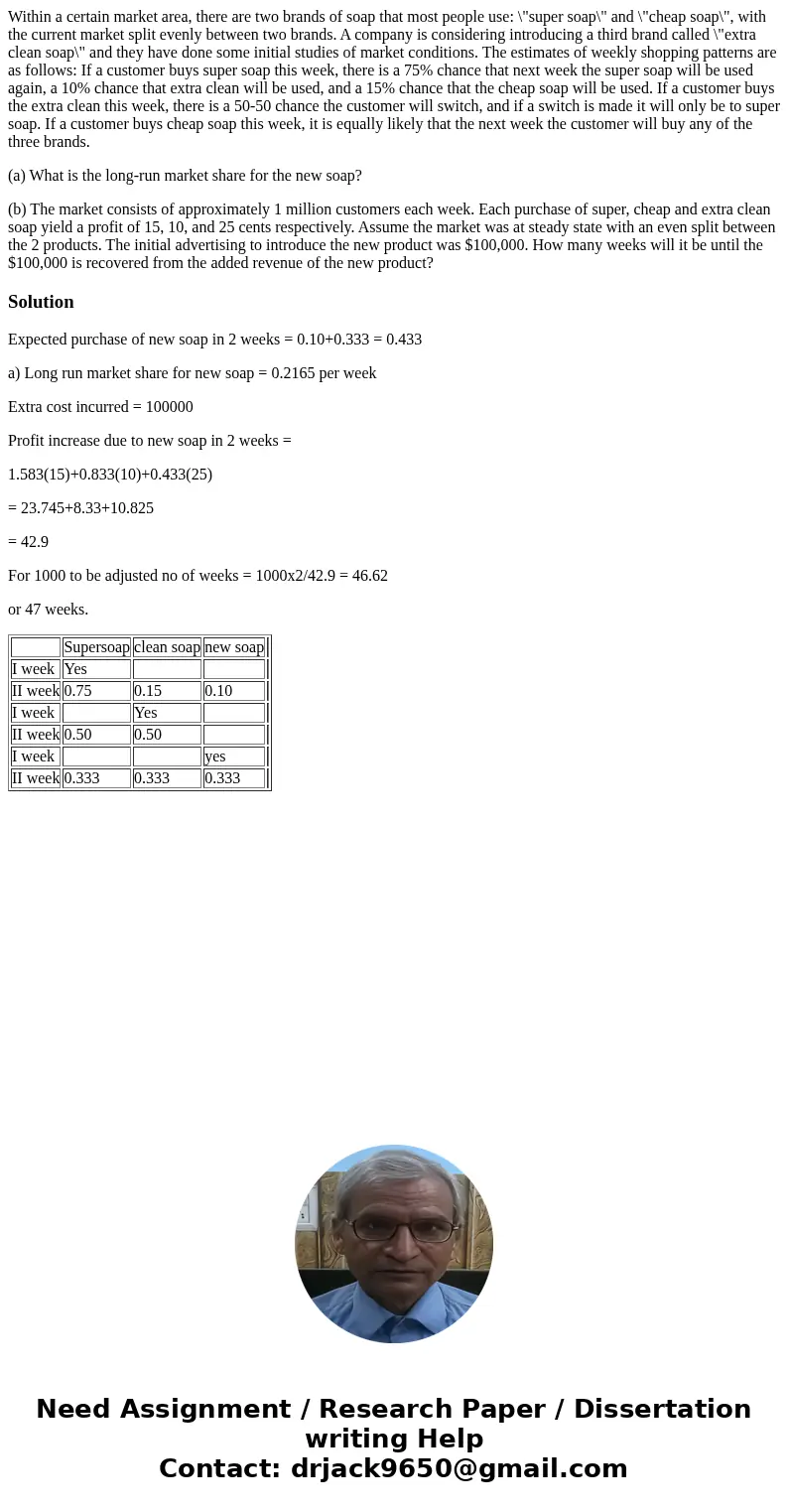 Within a certain market area, there are two brands of soap that most people use: \ Within a certain market area, there are two brands of soap that most people use: \