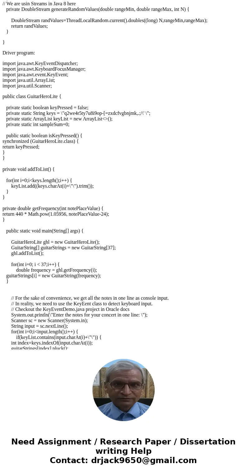Write a Guitar Hero program that uses a queue to simulate the creation of guitar notes. When a guitar string is plucked, it vibrates to generate sound. The sou  Write a Guitar Hero program that uses a queue to simulate the creation of guitar notes. When a guitar string is plucked, it vibrates to generate sound. The sou