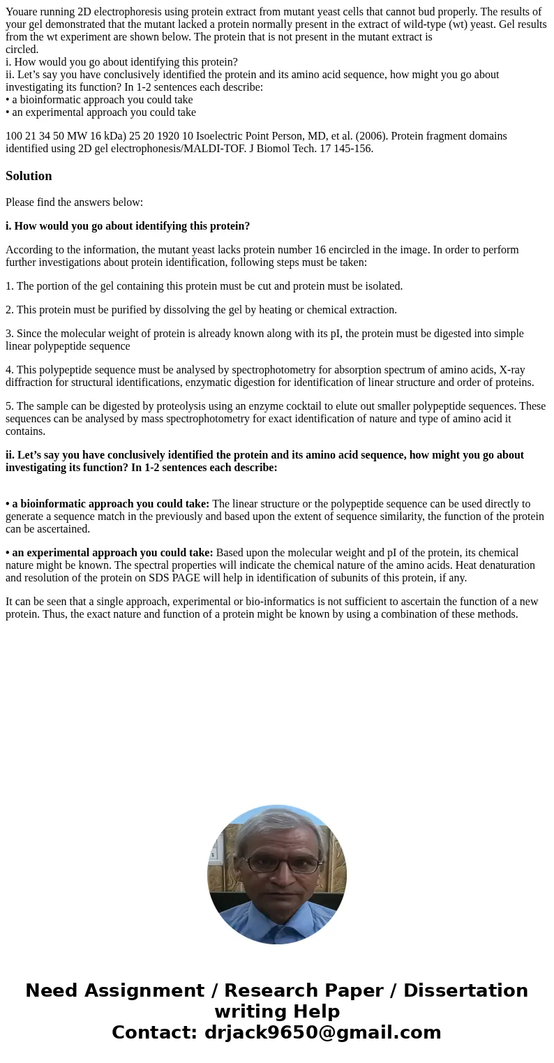 Youare running 2D electrophoresis using protein extract from mutant yeast cells that cannot bud properly. The results of your gel demonstrated that the mutant l Youare running 2D electrophoresis using protein extract from mutant yeast cells that cannot bud properly. The results of your gel demonstrated that the mutant l