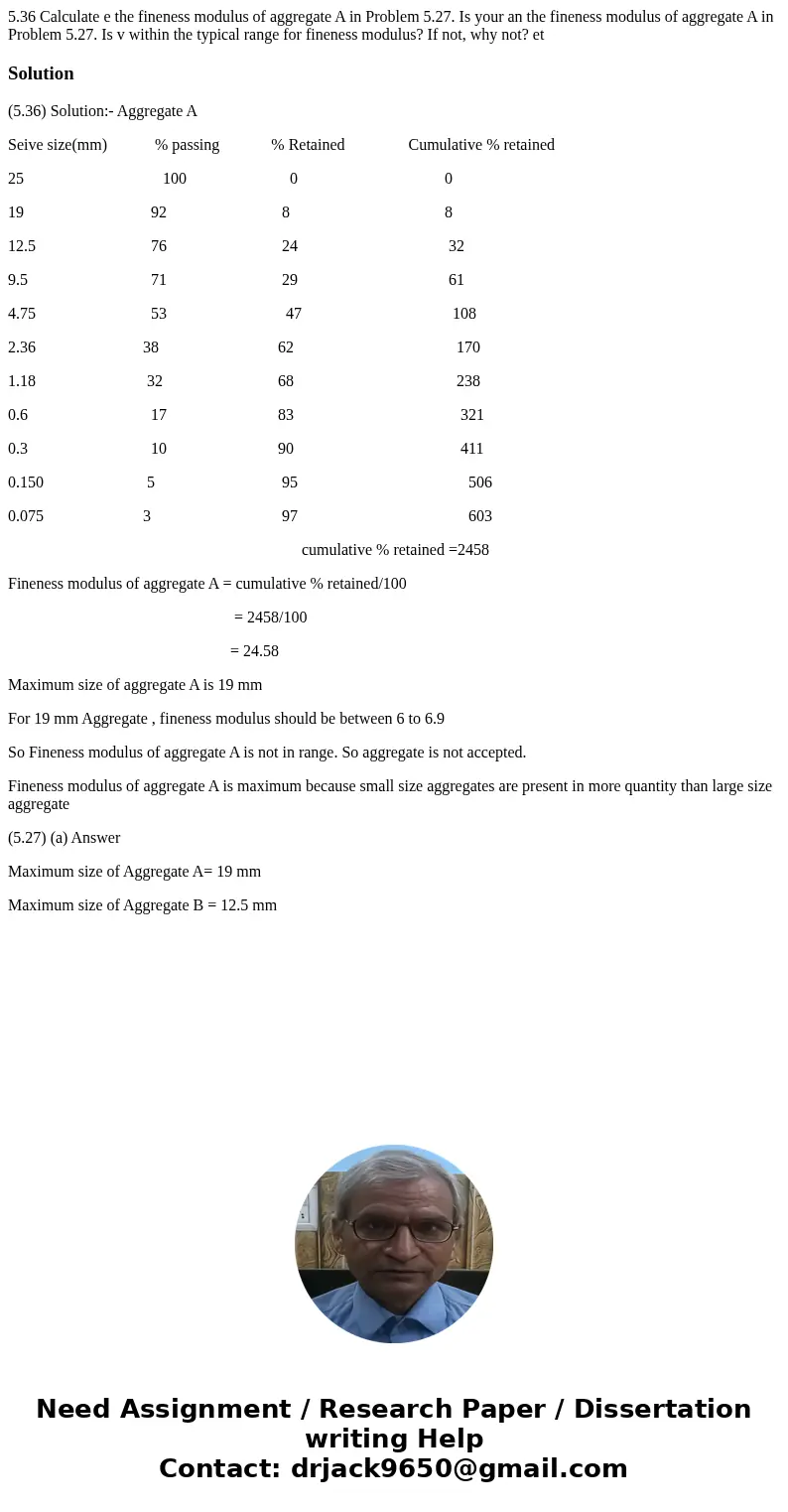 5.36 Calculate e the fineness modulus of aggregate A in Problem 5.27. Is your an the fineness modulus of aggregate A in Problem 5.27. Is v within the typical r  5.36 Calculate e the fineness modulus of aggregate A in Problem 5.27. Is your an the fineness modulus of aggregate A in Problem 5.27. Is v within the typical r