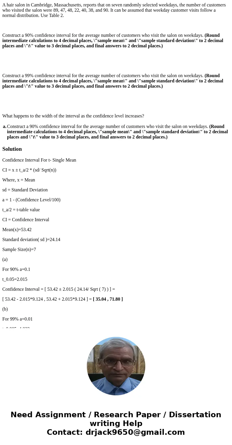 A hair salon in Cambridge, Massachusetts, reports that on seven randomly selected weekdays, the number of customers who visited the salon were 89, 47, 48, 22, 4 A hair salon in Cambridge, Massachusetts, reports that on seven randomly selected weekdays, the number of customers who visited the salon were 89, 47, 48, 22, 4